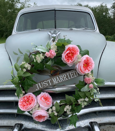 just married antique car